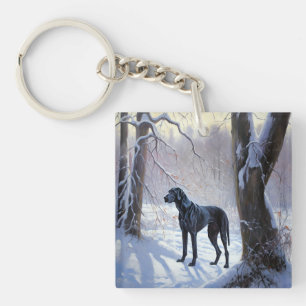 Great Dane Laat het Sneeuwen Kerstmis Sleutelhanger