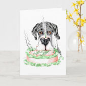 Great Dane Merle UC Birthday Cake Kaart (Gele Bloem)