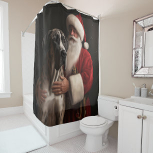 Great Dane met Kerstman Festieve Kerstmis Douchegordijn