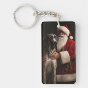 Great Dane met Kerstman Festive Kerstmis Sleutelhanger