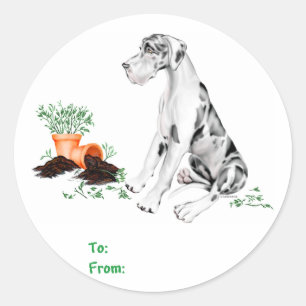 Great Dane Naughty Pup Harlequin UC Ronde Sticker