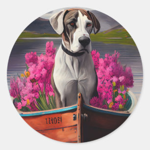 Great Dane op een peddel: Een landschappelijk avon Ronde Sticker