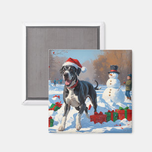 Great Dane Rent in de Sneeuw met Kerstmuts Magneet