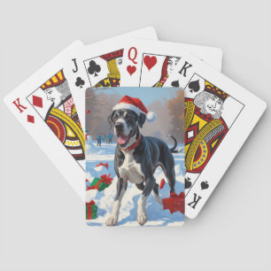Great Dane Rent in de Sneeuw met Kerstmuts Pokerkaarten