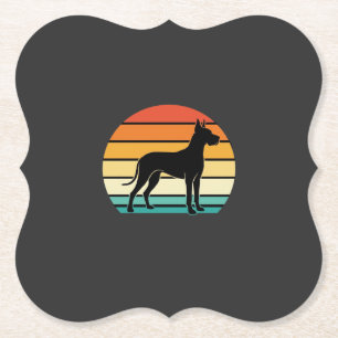 Great Dane Retro Zonsondergang Honden Silhouet Kartonnen Onderzetters