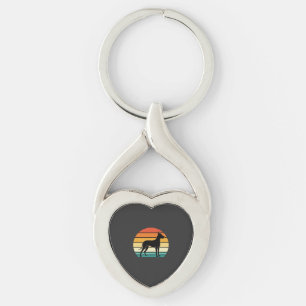 Great Dane Retro Zonsondergang Honden Silhouet Sleutelhanger