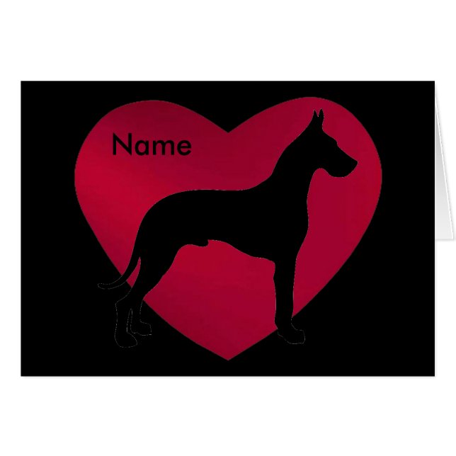 Great Dane Silhouette in Red Heart (Voorkant Horizontaal)