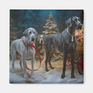 Great Dane Sneeuw Slede Kerst Decoratie Magneet