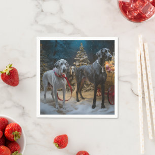 Great Dane Sneeuw Slede Kerst Decoratie Servet