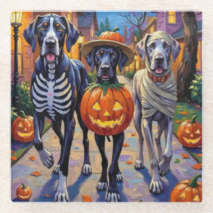 Great Dane Trick-or-Treaten Halloween Kostuums Glazen Onderzetter