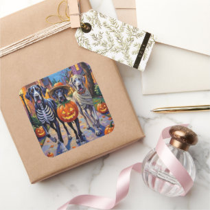 Great Dane Trick-or-Treaten Halloween Kostuums Vierkante Sticker