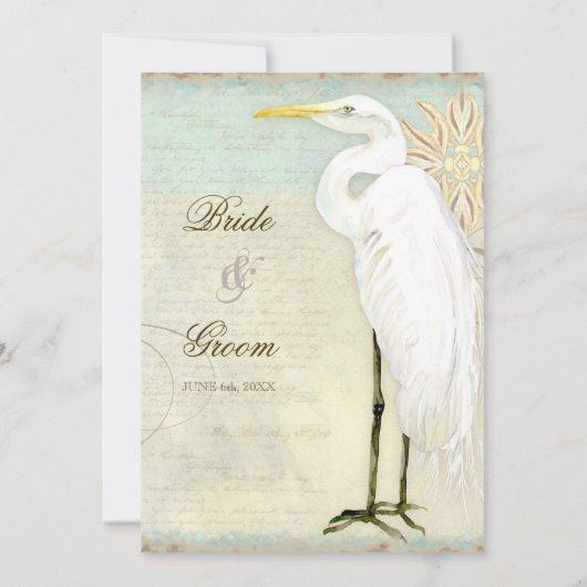 Great Egret Coastal Beach - Faire-part de mariage (Dos)