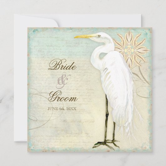 Great Egret Coastal Beach - Faire-part de mariage (Dos)