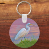 Great Egret Strollen op Sunrise Sleutelhanger (Voorkant)