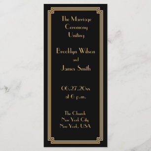 Great Gatsby Art Déco Gold Black Wedding Programme