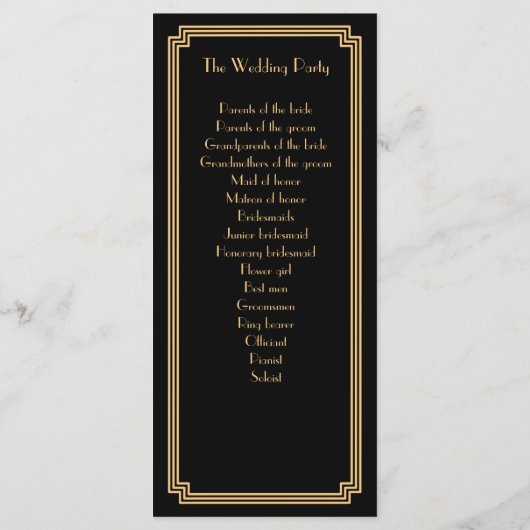 Great Gatsby Art Déco Gold Black Wedding Programme (Dos)