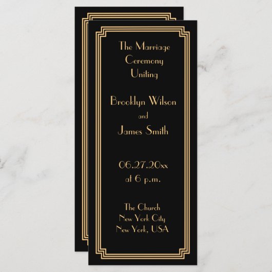 Great Gatsby Art Déco Gold Black Wedding Programme (Devant / Derrière)