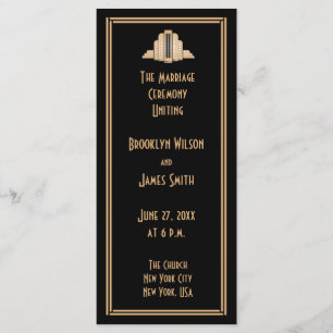 Great Gatsby Art Déco Gold Black Wedding Programme