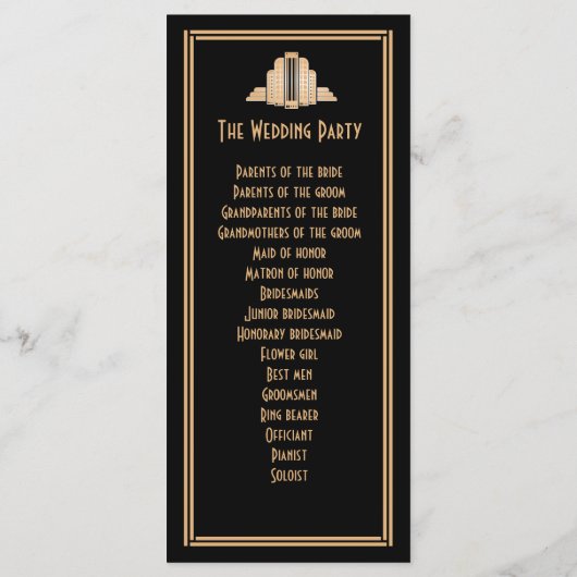 Great Gatsby Art Déco Gold Black Wedding Programme (Dos)