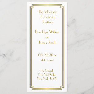 Great Gatsby Art Déco Gold White Wedding Programme