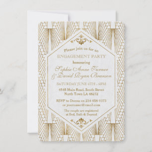 Great Gatsby Art Deco Goud Witte Verloving Feest Kaart