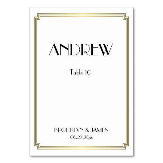 Great Gatsby Art Deco Gouden Huwelijk Tafelkaarten Kaart (Voorkant)