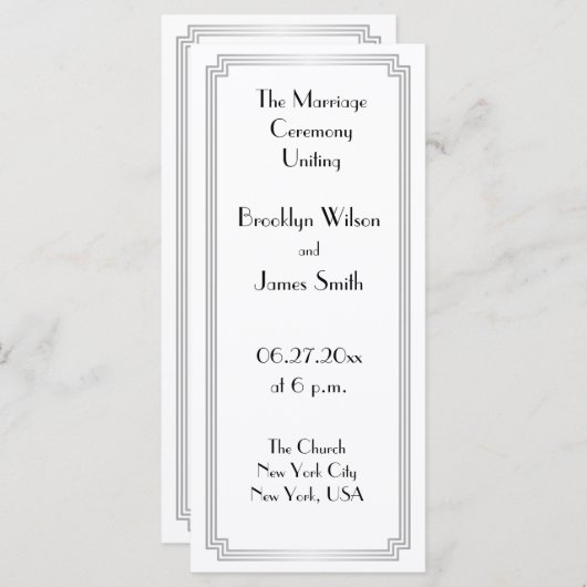 Great Gatsby Art Déco Programmes de mariage en arg (Devant / Derrière)