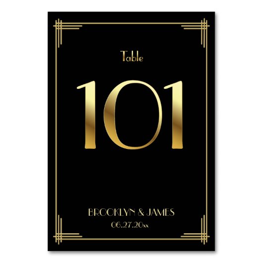 Great Gatsby Art Deco Table Number 101 Gold Black Kaart (Voorkant)