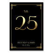Great Gatsby Art Deco Table Number 25 Gold Black Kaart (Achterkant)