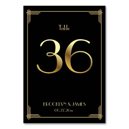 Great Gatsby Art Deco Table Number 36 Gold Black Kaart (Achterkant)