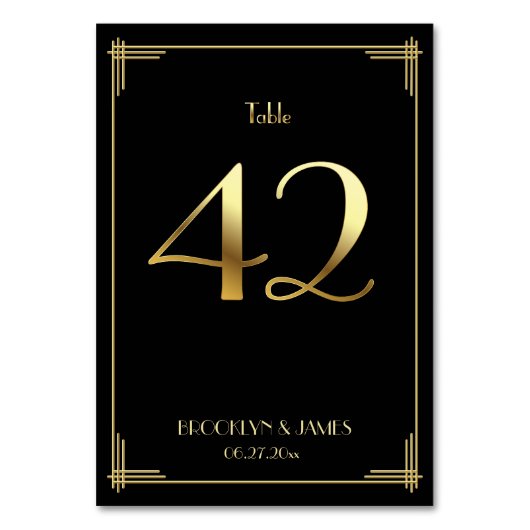 Great Gatsby Art Deco Table Number 42 Gold Black Kaart (Achterkant)