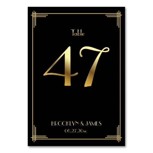 Great Gatsby Art Deco Table Number 47 Gold Black Kaart (Achterkant)