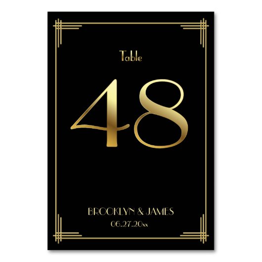 Great Gatsby Art Deco Table Number 48 Gold Black Kaart (Voorkant)