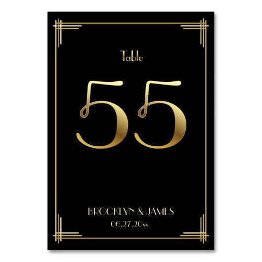 Great Gatsby Art Deco Table Number 55 Gold Black Kaart (Voorkant)