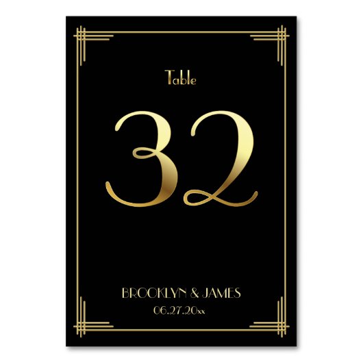 Great Gatsby Art Deco Tafelnummer 32 Goud Zwart (Achterkant)