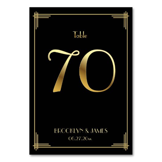 Great Gatsby Art Deco Tafelnummer 70 Goud Zwart (Voorkant)