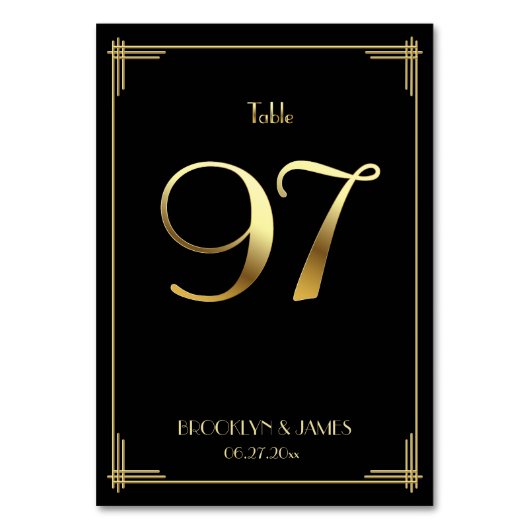 Great Gatsby Art Deco Tafelnummer 97 Goud Zwart (Voorkant)