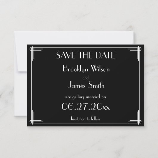Great Gatsby Art Deco Trouwkaart Save The Date Kaa (Achterkant)