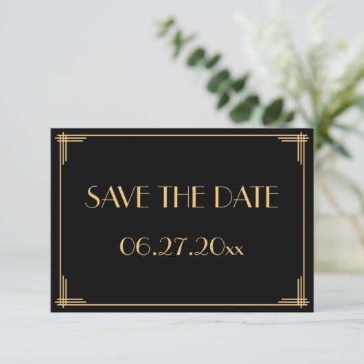 Great Gatsby Art Deco Trouwkaart Save The Date Kaa (Staand voorkant)