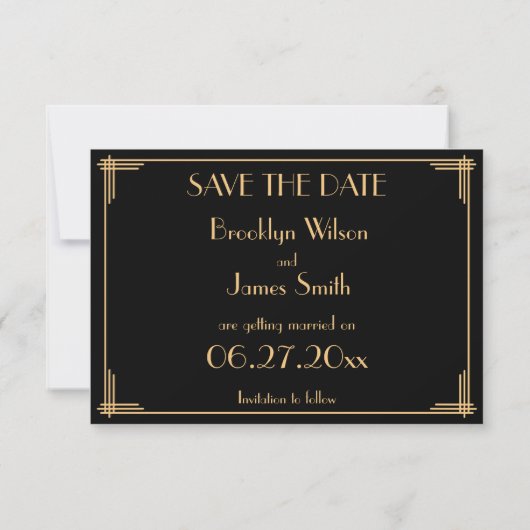 Great Gatsby Art Deco Trouwkaart Save The Date Kaa (Achterkant)