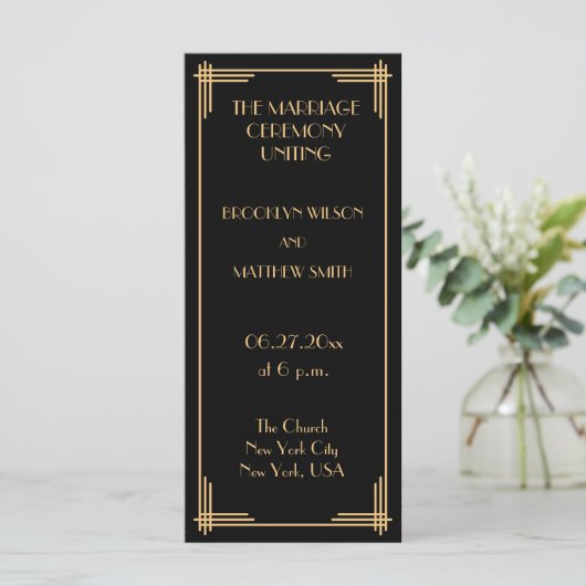 Great Gatsby Art Deco Wedding Programma's (Staand voorkant)