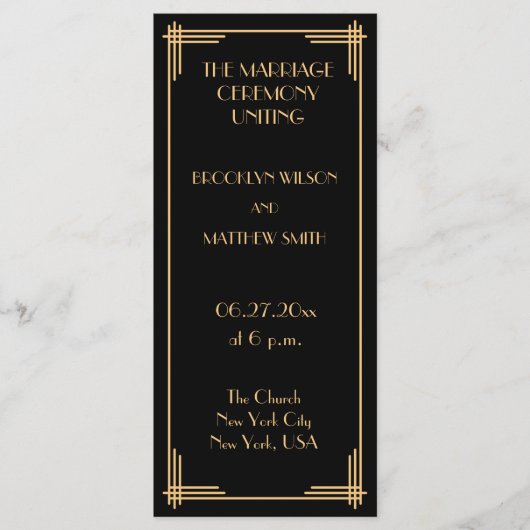  Great Gatsby Art Deco Wedding Programma's (Voorkant)