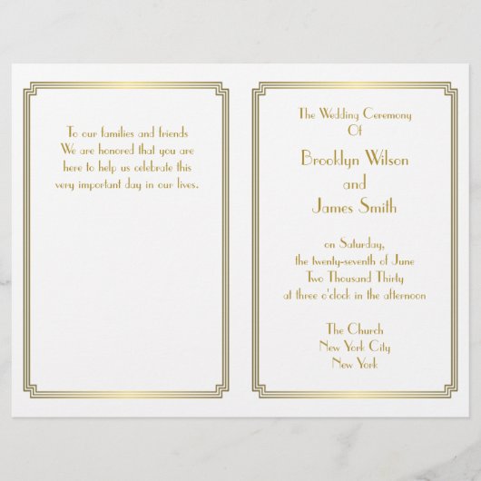 Great Gatsby Art Déco White Gold Wedding Programme (Devant)