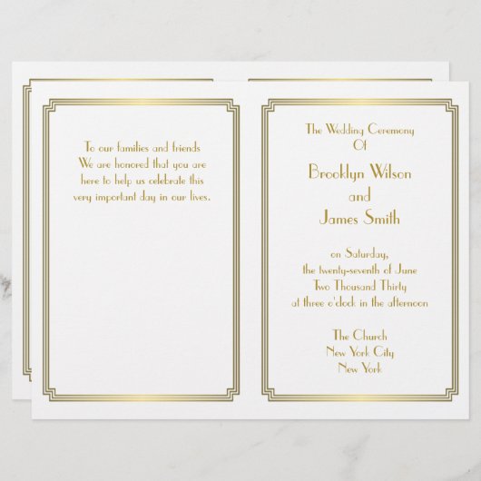 Great Gatsby Art Déco White Gold Wedding Programme (Devant / Derrière)