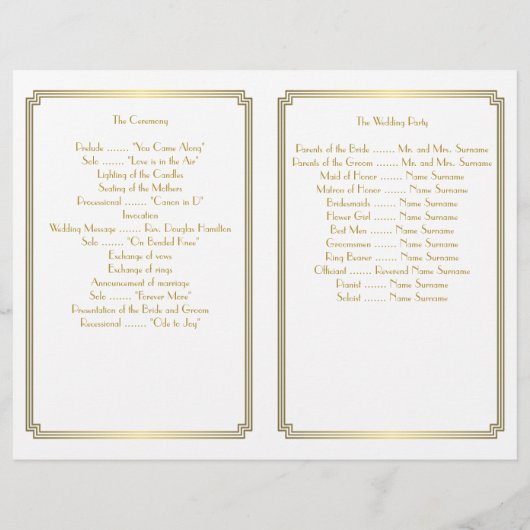 Great Gatsby Art Déco White Gold Wedding Programme (Dos)