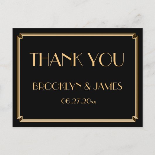 Great Gatsby Art Deco Zwarte Trouw Dank Je Briefkaart (Voorkant)