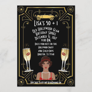 Great Gatsby Flapper Black Girl Hollywood Invite Kaart