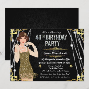 Great Gatsby Flapper Girl 40e Verjaardagsuitnodigi Kaart