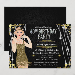 Great Gatsby Flapper Girl 40e Verjaardagsuitnodigi Kaart