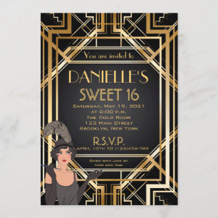 Great Gatsby Inspiré Art Déco Sweet 16 Invitation